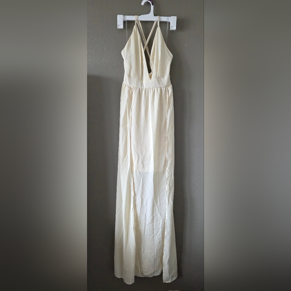 Cream Maxi Dress with Slit for Casual Wear